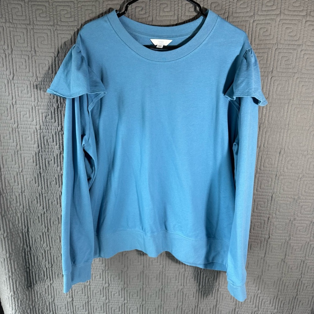 Time And Tru Pullover Womens 3xL (22) Blue Ruffle Sleeves